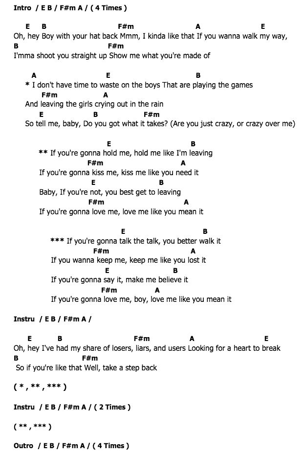 คอร์ดเพลง เนื้อเพลง Love Me Like You Mean It, คอร์ดเพลง Love Me Like You Mean It ของ Kelsea Ballerini, คอร์ดเพลงของ Kelsea Ballerini, เนื้อร้อง Love Me Like You Mean It Kelsea Ballerini, Love Me Like You Mean It คอร์ดง่าย ๆ, คอร์ด Love Me Like You Mean It ต้นฉบับ