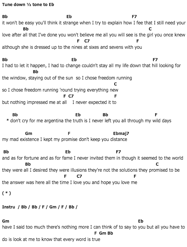 คอร์ดเพลง เนื้อเพลง Don't Cy For Me Argentina, คอร์ดเพลง Don't Cy For Me Argentina ของ Carpenters, คอร์ดเพลงของ Carpenters, เนื้อร้อง Don't Cy For Me Argentina Carpenters, Don't Cy For Me Argentina คอร์ดง่าย ๆ, คอร์ด Don't Cy For Me Argentina ต้นฉบับ