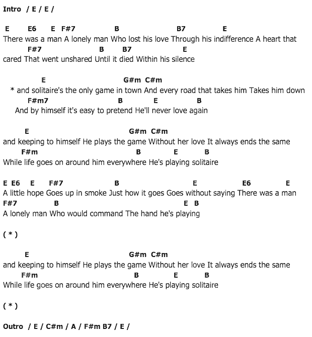 คอร์ดเพลง เนื้อเพลง Solitare, คอร์ดเพลง Solitare ของ Carpenters, คอร์ดเพลงของ Carpenters, เนื้อร้อง Solitare Carpenters, Solitare คอร์ดง่าย ๆ, คอร์ด Solitare ต้นฉบับ