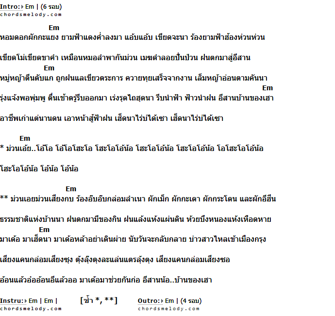 คอร์ดเพลง เนื้อเพลง อีสานบ้านเฮา, คอร์ดเพลง อีสานบ้านเฮา ของ เทพพร เพชรอุบล, คอร์ดเพลงของ เทพพร เพชรอุบล, เนื้อร้อง อีสานบ้านเฮา เทพพร เพชรอุบล, อีสานบ้านเฮา คอร์ดง่าย ๆ, คอร์ด อีสานบ้านเฮา ต้นฉบับ