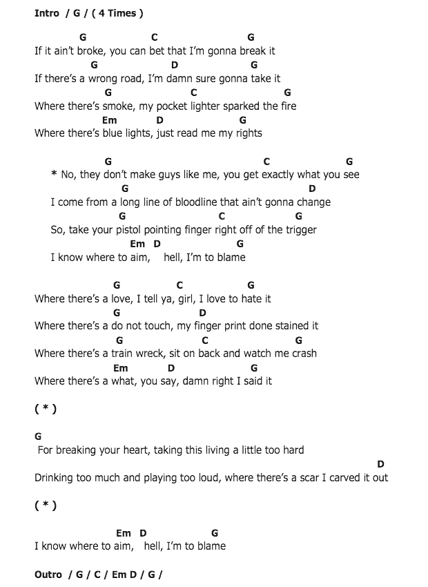 คอร์ดเพลง เนื้อเพลง I'm To Blame, คอร์ดเพลง I'm To Blame ของ Kip Moore, คอร์ดเพลงของ Kip Moore, เนื้อร้อง I'm To Blame Kip Moore, I'm To Blame คอร์ดง่าย ๆ, คอร์ด I'm To Blame ต้นฉบับ