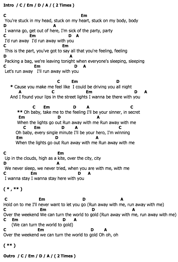 คอร์ดเพลง เนื้อเพลง Run Away With Me, คอร์ดเพลง Run Away With Me ของ Carly Rae Jepsen, คอร์ดเพลงของ Carly Rae Jepsen, เนื้อร้อง Run Away With Me Carly Rae Jepsen, Run Away With Me คอร์ดง่าย ๆ, คอร์ด Run Away With Me ต้นฉบับ