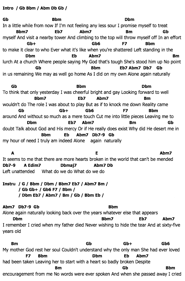 คอร์ดเพลง เนื้อเพลง Alone Again, คอร์ดเพลง Alone Again ของ Gilbert O Sullivan, คอร์ดเพลงของ Gilbert O Sullivan, เนื้อร้อง Alone Again Gilbert O Sullivan, Alone Again คอร์ดง่าย ๆ, คอร์ด Alone Again ต้นฉบับ