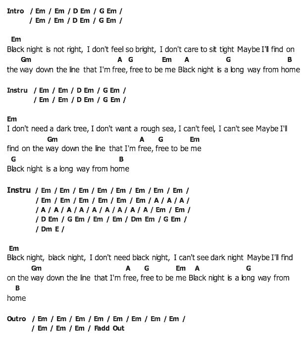 คอร์ดเพลง เนื้อเพลง Black Night, คอร์ดเพลง Black Night ของ DEEP PURPLE, คอร์ดเพลงของ DEEP PURPLE, เนื้อร้อง Black Night DEEP PURPLE, Black Night คอร์ดง่าย ๆ, คอร์ด Black Night ต้นฉบับ