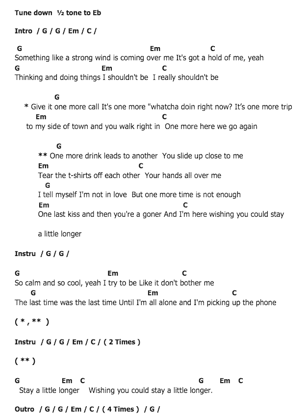 คอร์ดเพลง เนื้อเพลง Stay A Little Longer, คอร์ดเพลง Stay A Little Longer ของ Brothers Osborne, คอร์ดเพลงของ Brothers Osborne, เนื้อร้อง Stay A Little Longer Brothers Osborne, Stay A Little Longer คอร์ดง่าย ๆ, คอร์ด Stay A Little Longer ต้นฉบับ