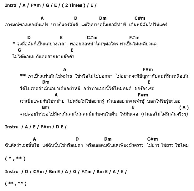 คอร์ดเพลง เนื้อเพลง เราเป็นแฟนกันใช่หม้าย, คอร์ดเพลง เราเป็นแฟนกันใช่หม้าย ของ ซินสไนเปอร์, คอร์ดเพลงของ ซินสไนเปอร์, เนื้อร้อง เราเป็นแฟนกันใช่หม้าย ซินสไนเปอร์, เราเป็นแฟนกันใช่หม้าย คอร์ดง่าย ๆ, คอร์ด เราเป็นแฟนกันใช่หม้าย ต้นฉบับ