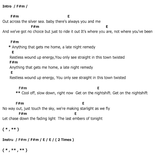 คอร์ดเพลง เนื้อเพลง Nightshift, คอร์ดเพลง Nightshift ของ Hugo, คอร์ดเพลงของ Hugo, เนื้อร้อง Nightshift Hugo, Nightshift คอร์ดง่าย ๆ, คอร์ด Nightshift ต้นฉบับ