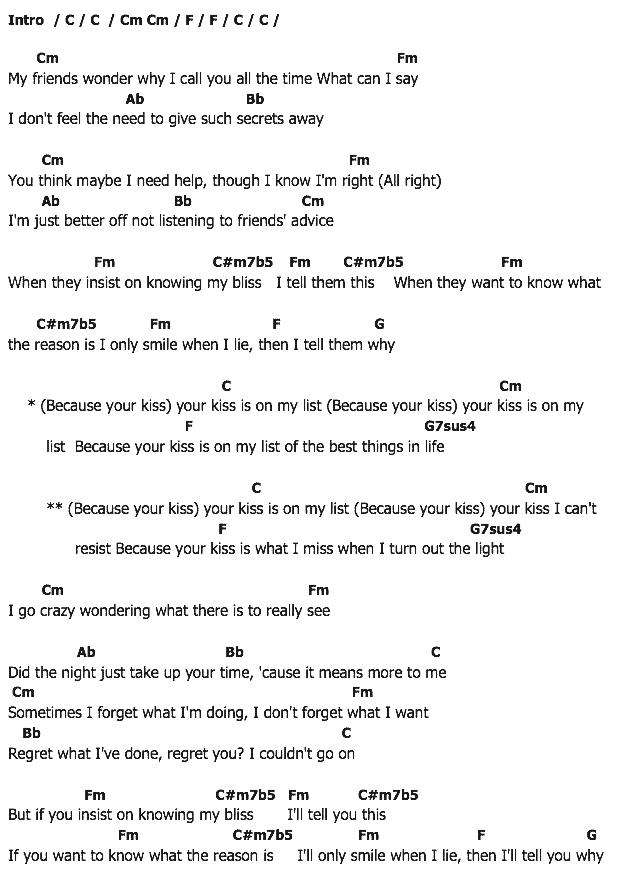 คอร์ดเพลง เนื้อเพลง Kiss On My List, คอร์ดเพลง Kiss On My List ของ Dary Hall John Oates, คอร์ดเพลงของ Dary Hall John Oates, เนื้อร้อง Kiss On My List Dary Hall John Oates, Kiss On My List คอร์ดง่าย ๆ, คอร์ด Kiss On My List ต้นฉบับ