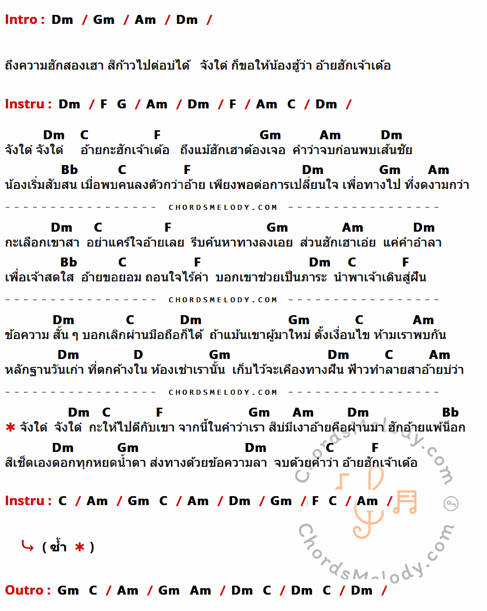 คอร์ดเพลง อ้ายฮักเจ้าเด้อ - มนต์แคน แก่นคูน เนื้อร้อง มีคอร์ดกีต้าร์ ในกลุ่มคีย์ Dm,Gm,Am,F,C,Bb,D กำกับ