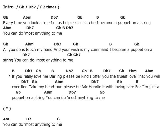 คอร์ดเพลง เนื้อเพลง Pupet On A String, คอร์ดเพลง Pupet On A String ของ Elvis presley, คอร์ดเพลงของ Elvis presley, เนื้อร้อง Pupet On A String Elvis presley, Pupet On A String คอร์ดง่าย ๆ, คอร์ด Pupet On A String ต้นฉบับ