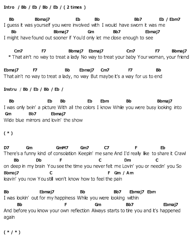 คอร์ดเพลง เนื้อเพลง Ain't No Way To Treat A Lady, คอร์ดเพลง Ain't No Way To Treat A Lady ของ Helen Readdy, คอร์ดเพลงของ Helen Readdy, เนื้อร้อง Ain't No Way To Treat A Lady Helen Readdy, Ain't No Way To Treat A Lady คอร์ดง่าย ๆ, คอร์ด Ain't No Way To Treat A Lady ต้นฉบับ