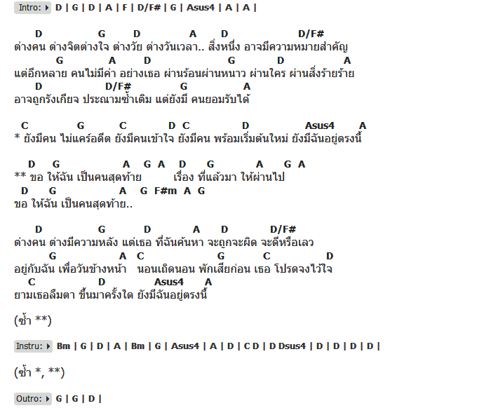 คอร์ดเพลง เนื้อเพลง คนสุดท้าย, คอร์ดเพลง คนสุดท้าย ของ The Sun, คอร์ดเพลงของ The Sun, เนื้อร้อง คนสุดท้าย The Sun, คนสุดท้าย คอร์ดง่าย ๆ, คอร์ด คนสุดท้าย ต้นฉบับ
