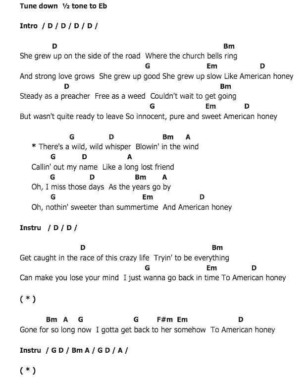 คอร์ดเพลง เนื้อเพลง American Honey, คอร์ดเพลง American Honey ของ Lady Antebellum, คอร์ดเพลงของ Lady Antebellum, เนื้อร้อง American Honey Lady Antebellum, American Honey คอร์ดง่าย ๆ, คอร์ด American Honey ต้นฉบับ