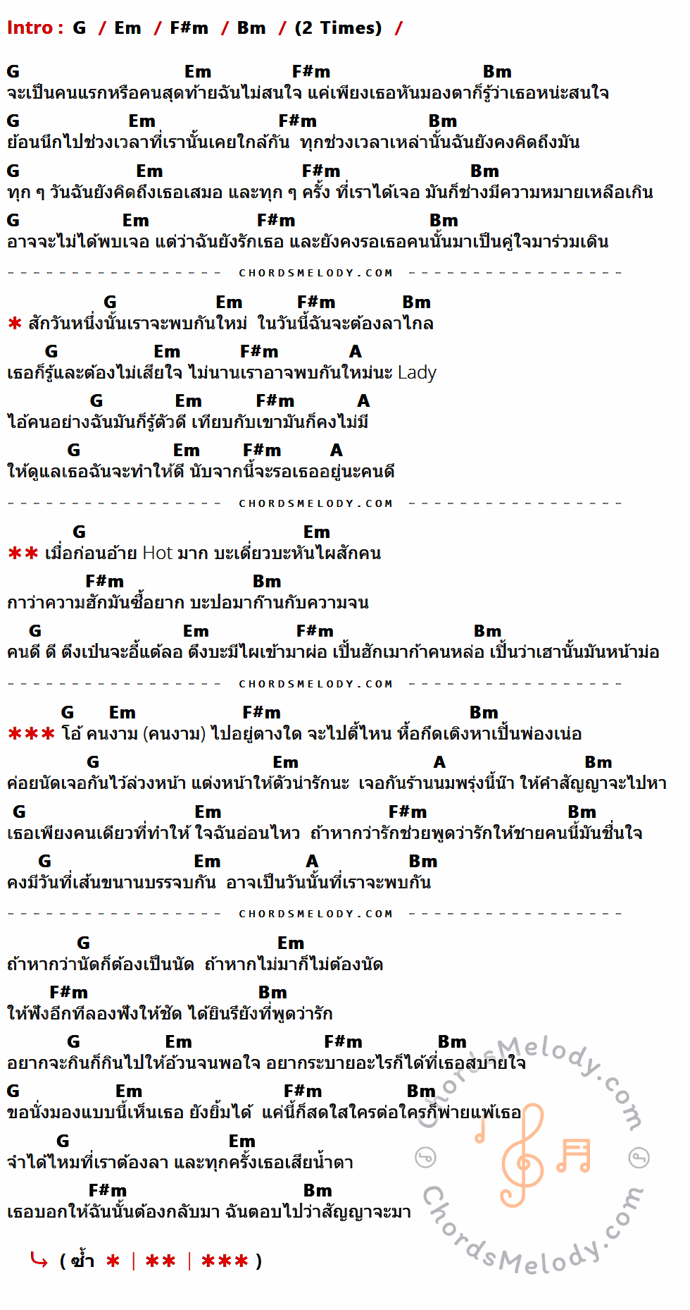 เนื้อเพลง พบกันใหม่ ของ Bunnyking ที่มีคอร์ด ในกลุ่มคีย์ G,Em,F#m,Bm,A ประกอบ