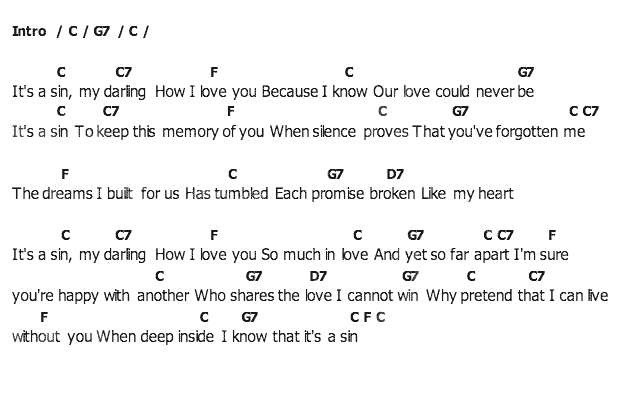คอร์ดเพลง เนื้อเพลง It's A Sin, คอร์ดเพลง It's A Sin ของ Elvis presley, คอร์ดเพลงของ Elvis presley, เนื้อร้อง It's A Sin Elvis presley, It's A Sin คอร์ดง่าย ๆ, คอร์ด It's A Sin ต้นฉบับ