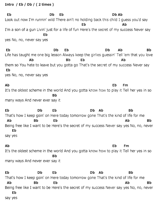คอร์ดเพลง เนื้อเพลง Never Say Yes, คอร์ดเพลง Never Say Yes ของ Elvis presley, คอร์ดเพลงของ Elvis presley, เนื้อร้อง Never Say Yes Elvis presley, Never Say Yes คอร์ดง่าย ๆ, คอร์ด Never Say Yes ต้นฉบับ