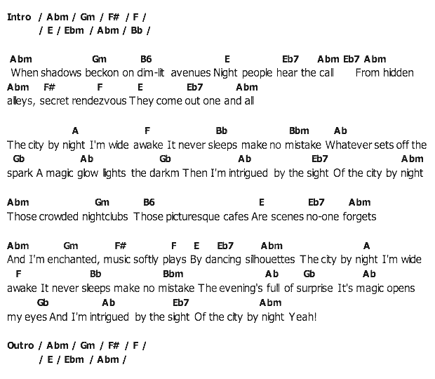 คอร์ดเพลง เนื้อเพลง City By Night, คอร์ดเพลง City By Night ของ Elvis presley, คอร์ดเพลงของ Elvis presley, เนื้อร้อง City By Night Elvis presley, City By Night คอร์ดง่าย ๆ, คอร์ด City By Night ต้นฉบับ