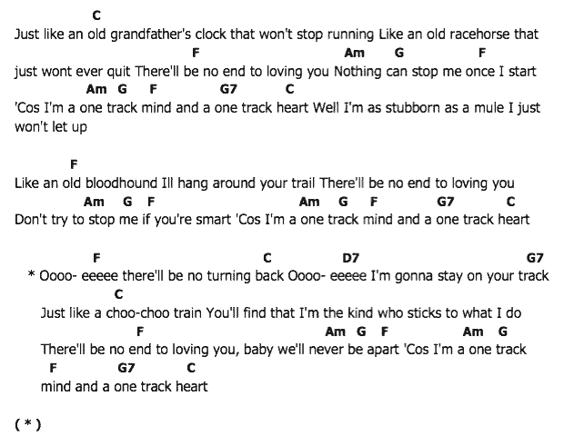 คอร์ดเพลง เนื้อเพลง One Track Heart, คอร์ดเพลง One Track Heart ของ Elvis presley, คอร์ดเพลงของ Elvis presley, เนื้อร้อง One Track Heart Elvis presley, One Track Heart คอร์ดง่าย ๆ, คอร์ด One Track Heart ต้นฉบับ