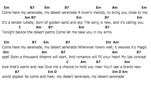 คอร์ดเพลง เนื้อเพลง My Desert Serenade, คอร์ดเพลง My Desert Serenade ของ Elvis presley, คอร์ดเพลงของ Elvis presley, เนื้อร้อง My Desert Serenade Elvis presley, My Desert Serenade คอร์ดง่าย ๆ, คอร์ด My Desert Serenade ต้นฉบับ