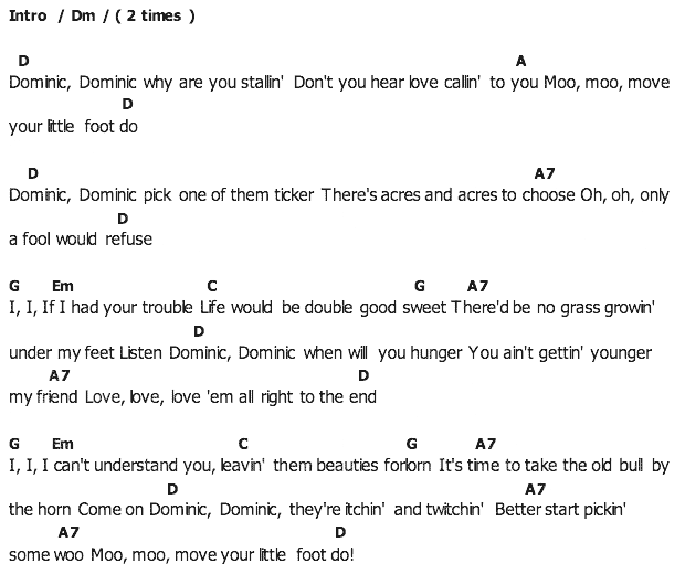 คอร์ดเพลง เนื้อเพลง Dominic, คอร์ดเพลง Dominic ของ Elvis presley, คอร์ดเพลงของ Elvis presley, เนื้อร้อง Dominic Elvis presley, Dominic คอร์ดง่าย ๆ, คอร์ด Dominic ต้นฉบับ