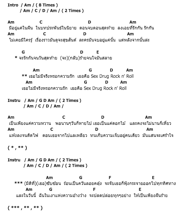 คอร์ดเพลง เนื้อเพลง Sex Drug Rock n' Roll, คอร์ดเพลง Sex Drug Rock n' Roll ของ โช โชตินันท์, คอร์ดเพลงของ โช โชตินันท์, เนื้อร้อง Sex Drug Rock n' Roll โช โชตินันท์, Sex Drug Rock n' Roll คอร์ดง่าย ๆ, คอร์ด Sex Drug Rock n' Roll ต้นฉบับ