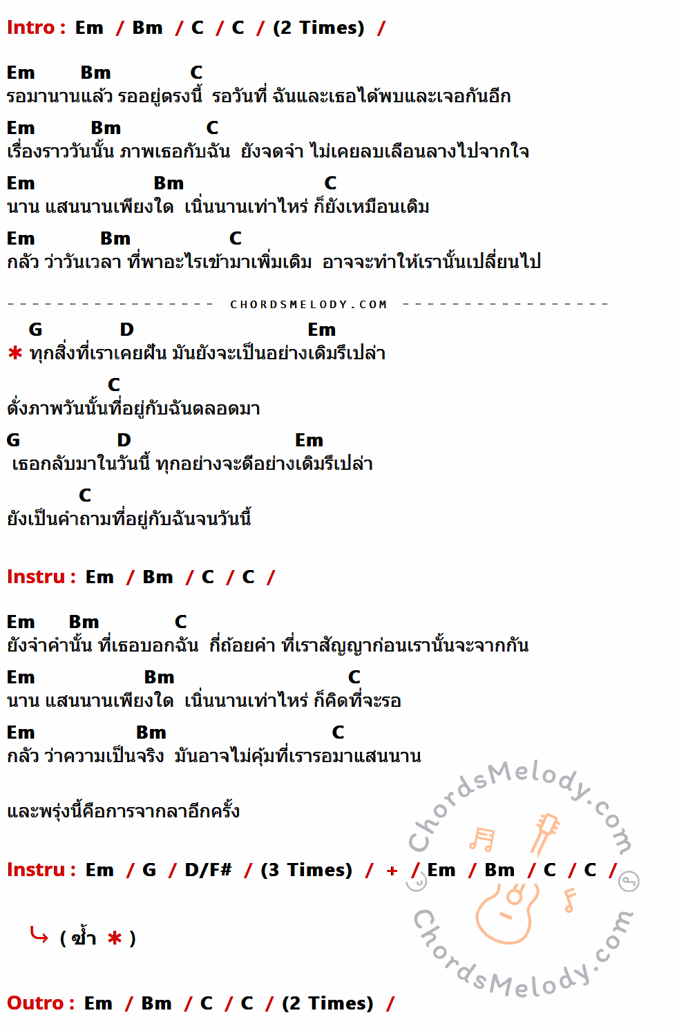คอร์ดเพลง Fear - Dwell เนื้อร้อง มีคอร์ดกีต้าร์ ในกลุ่มคีย์ Em,Bm,C,G,D,D/F# กำกับ